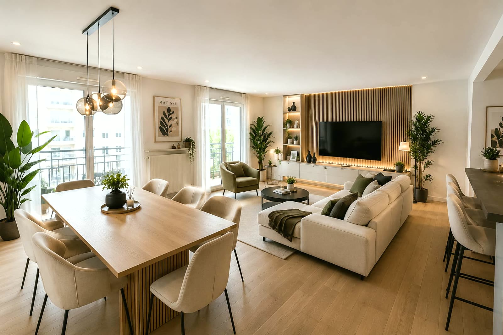 Comparaison d'un séjour avant et après aménagement pour la location meublée